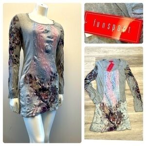 NWT boutique brand FUNSPORT multi colour boho long sleeve tunic dress. Pockets